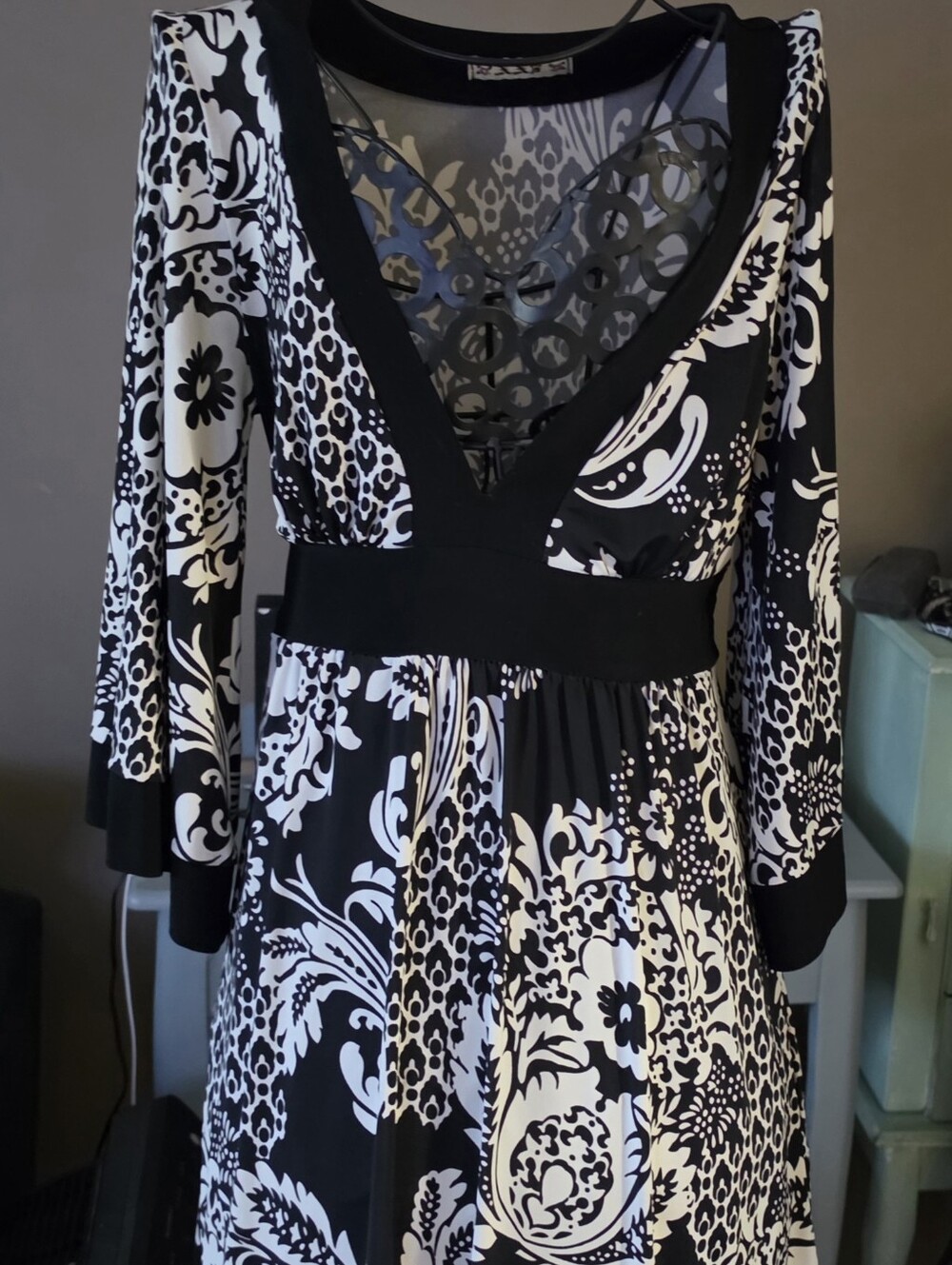 Black & White Floral Kimono Style Dress